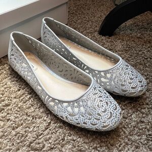 Alex Marie Altana Silver Metallic Rhinestone Flats 7.5